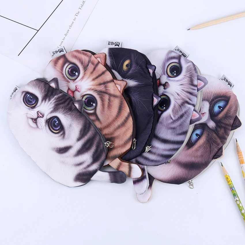 1 шт. Kawaii кошки молнии карандаши монета карманные сумки милые 3D Плюшевые карандаши чехол большой емкости канцелярские принадлежности для школьников, студентов подарок