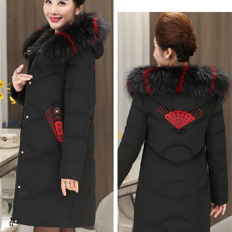 

Middle-aged women Casual Cotton Jacket New Winter Thick Warm Down cotton Jackets Plus size Womens Hooded Fur collar Parkas F1025