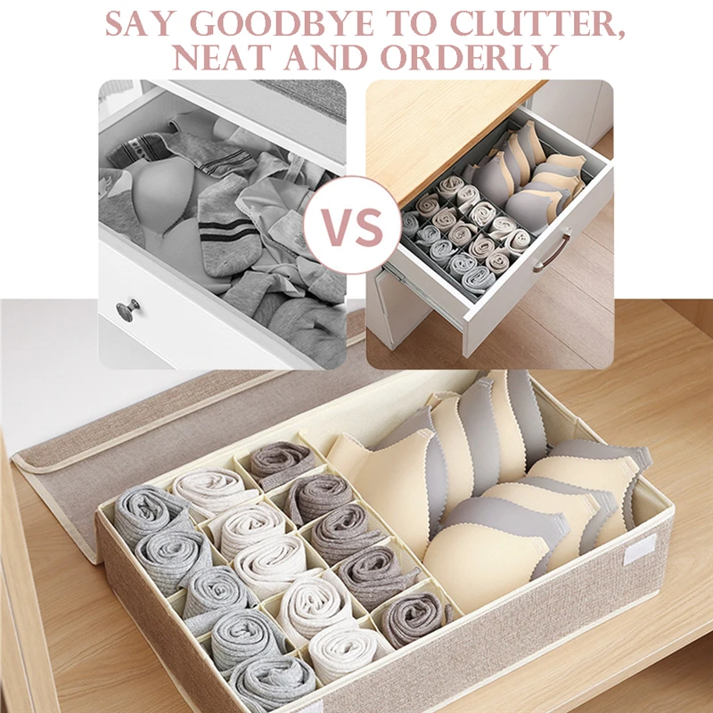 

16 Compartments Foldable Layered Underwear Tie Socks Panties Storage Box With Lid Dust-Proof Wardrobe Clothing Storage Boxes