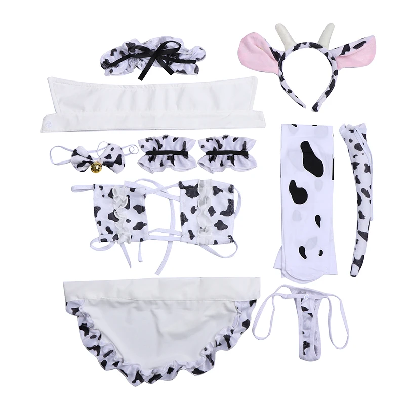 

1 set Japanese Cos Cow Cosplay Costume Maid Tankini Bikini Swimsuit Anime Girls Swimwear Clothing Lolita Bra and Panty Stockings