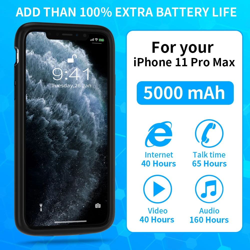 Чехол Newdery для iPhone 11 Pro Max 5000 мА · ч с полной защитой тонкий чехол беспроводной