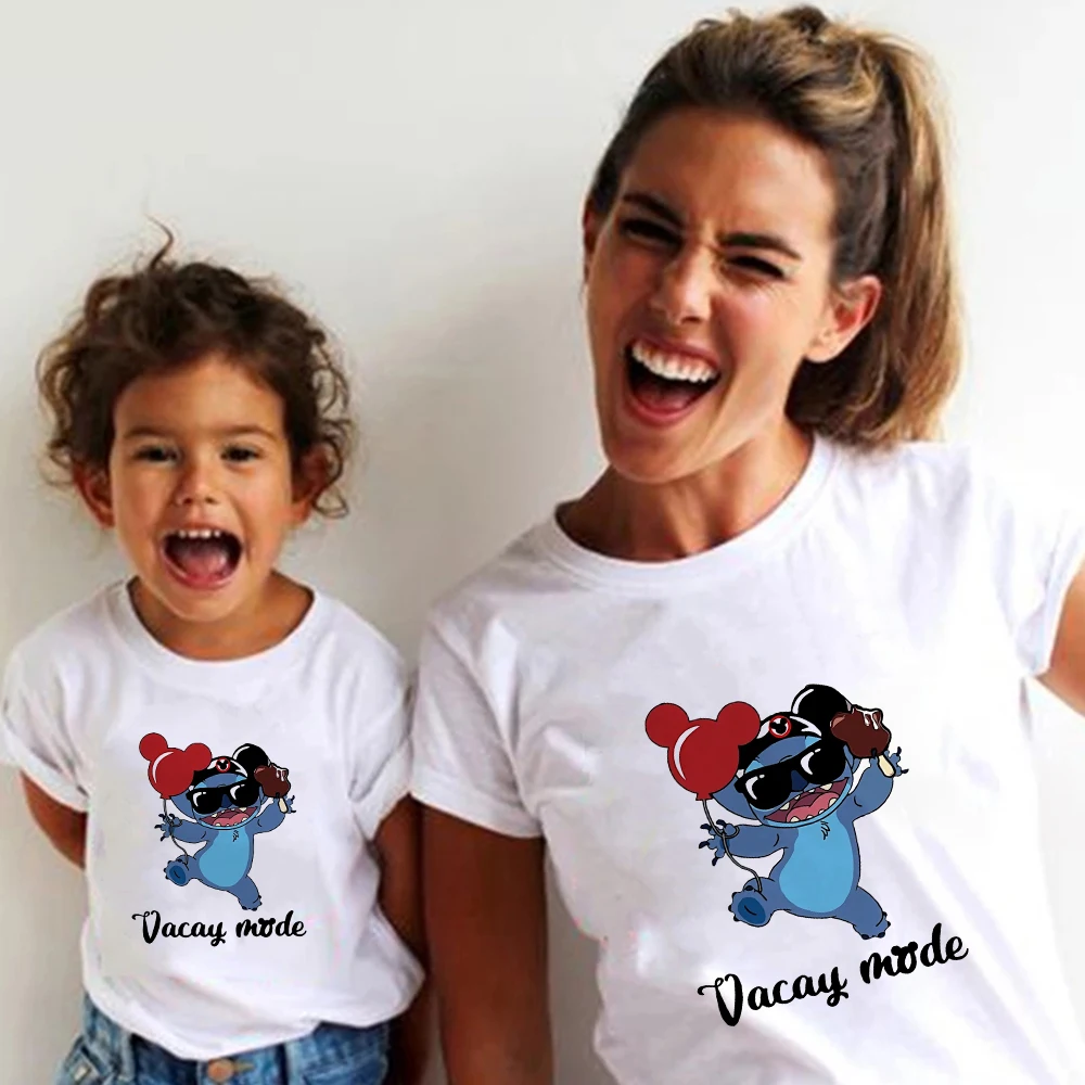 

Family Look Outfits Funny Harajuku Aesthetic TShirt Fashion Kawaii Stitch Vacay Mode Graphic Ullzang New T-shirt Children Top