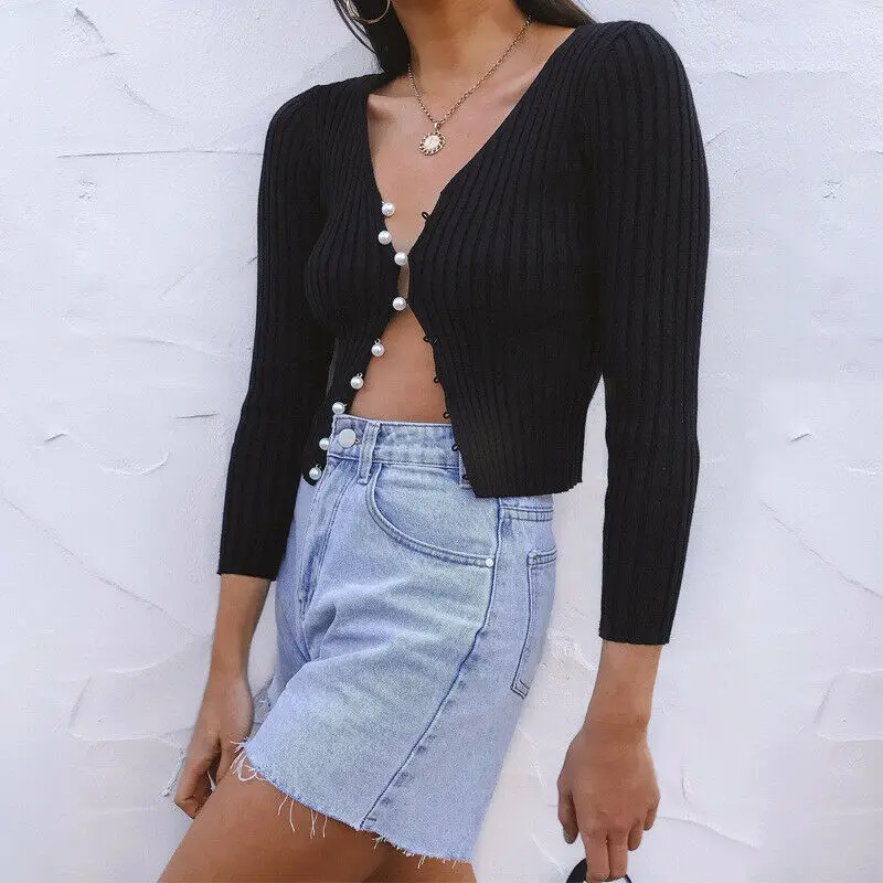 Женский трикотажный свитер с длинным рукавом однотонный кардиган пуговицами и