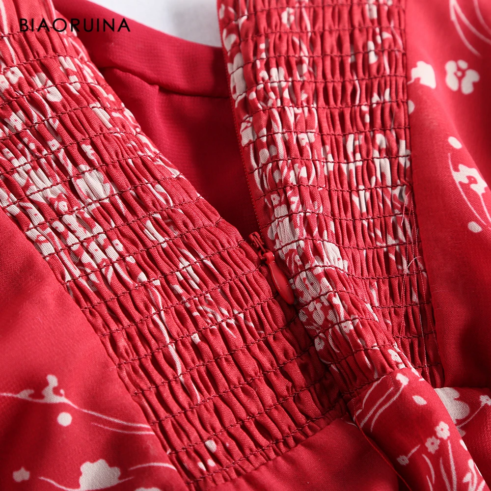 BIAORUINA женское ретро платье тонкая высокая талия цветочный принт без рукавов