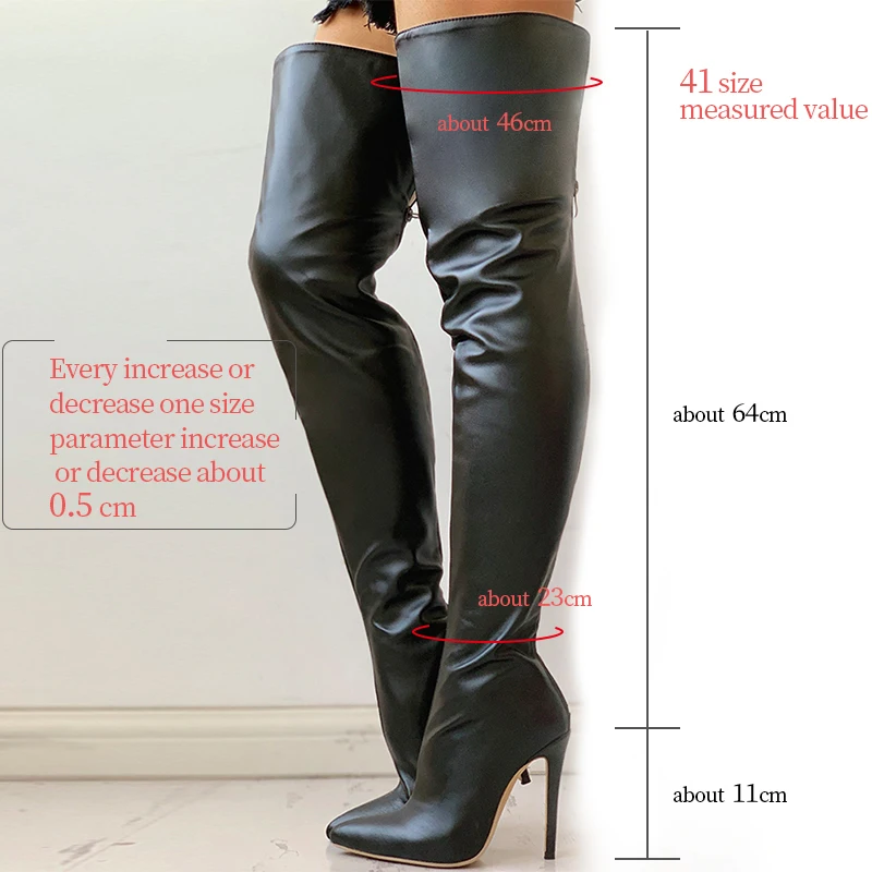 Women Sexy Back V Cut Zipper Boots Over The Knee Pointed Toe Bootie Thigh Long High Thin Heels Shoes Autumn Winter Stretch Botas