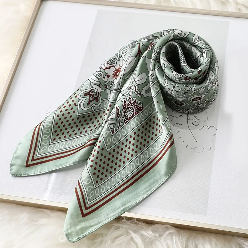 

Женский Шелковый квадратный шарф-сумка в Корейском стиле, модные шейные шарфы с цветочным принтом, платок-бандана, шали, шарфы