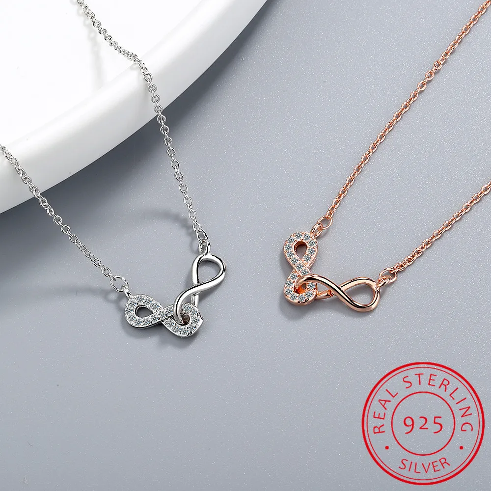 Double Number 8 Infinity Interlock Clavicle Short Necklace 925 Sterling Silver Pendant For Women Infinite | Украшения и