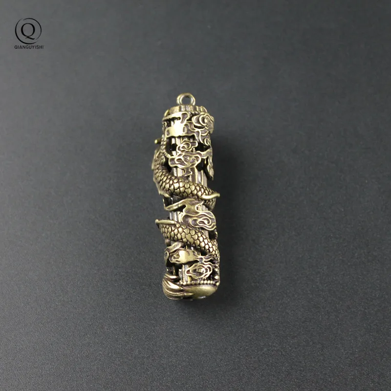 Фото Pure Brass Cylindrical Huabiao Dragon Hollow Out Dragon Keychain Retro Copper  Hanging Car Key Chain Waist Pendant Ornament Jew №5
