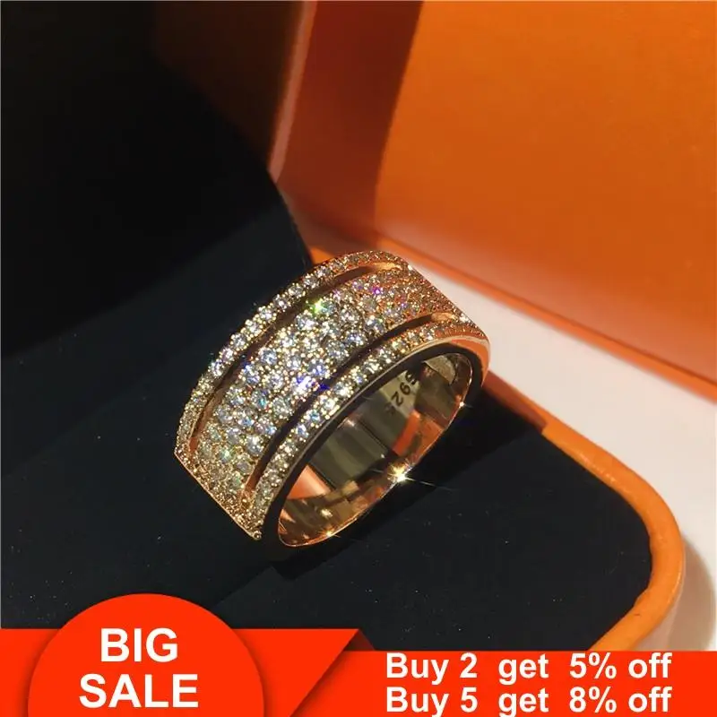 Роскошное кольцо реальные 925 стерлингового серебра пять Слои AAAAA cz обручальное