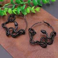 personality gothic cool punk antique animal black snake earrings crazy twining snake hoop statement earrings party jewelry