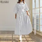 Элегантное однотонное платье-рубашка, женский весенний сарафан, повседневное Макси-Платье с пышными рукавами и поясом, халат с оборками