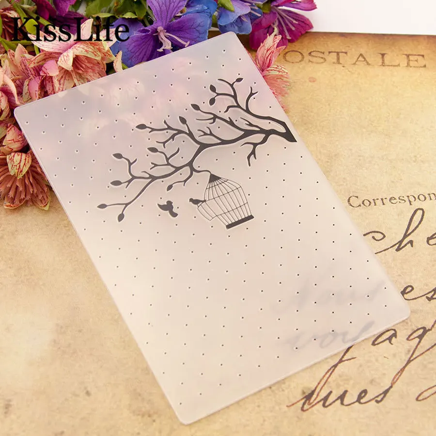 2019 New Tree Branches Cute Birds Cage Circle Dots Plastic Embossing Folders for Scrapbooking Paper-card Christmas | Дом и сад