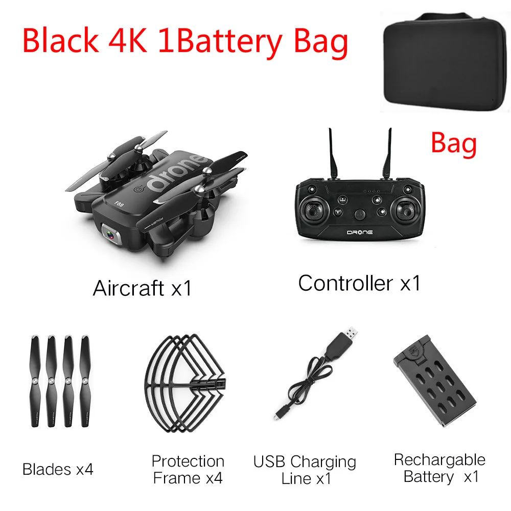 4K Bag Bag 1Battery Складной Дрон F88, Радиоуправляемый квадрокоптер, складной портативный WiFi Дрон с камерой 4K HD, режим удержания высоты, Дрон для селфи - Цвет: 4K Bag Bag 1Battery