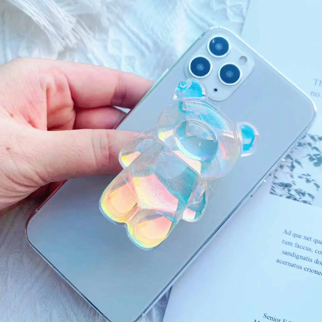 3D Cute Colorful Crystal Bear Grip Tok Korea Phone Holders Stand Griptok Socket For Phones Support Telephone iphone 13 Bracket | Мобильные