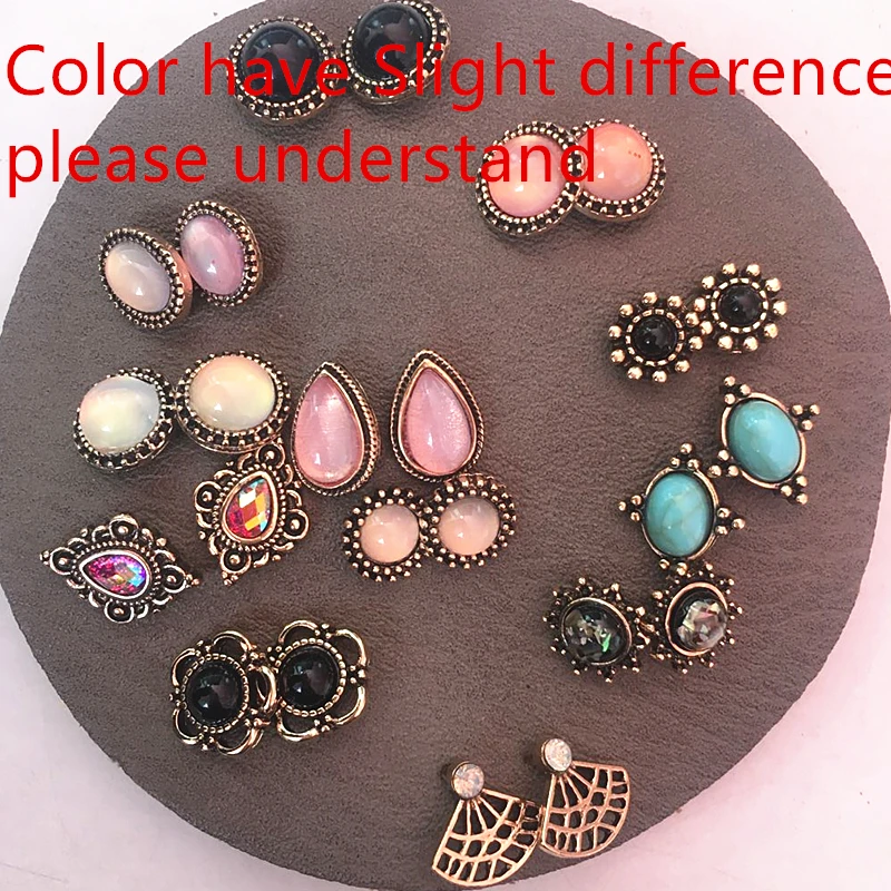 Комплект сережек AOMU из опалового камня 12 пар с кристаллами эмалью и жемчугом для