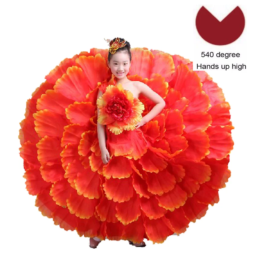 Color6 540 degree Элегантное детское платье-пачка для девочек с цветочным узором размера плюс; платье с открытыми плечами для Цыганского испанского фламенко; костюмы для латиноамериканских танцев - Цвет: Color6 540 degree