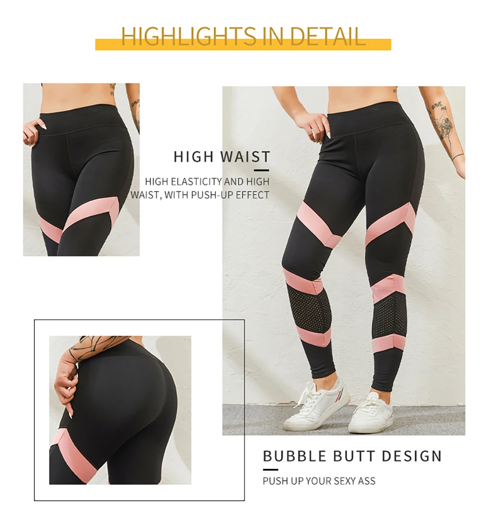 pink leggings SALSPOR Women Mesh Fitness Leggings High Wasit Sexy Patchwork Seamless Push Up Leggings Women Stretch Stripes Leggins Female adidas leggings