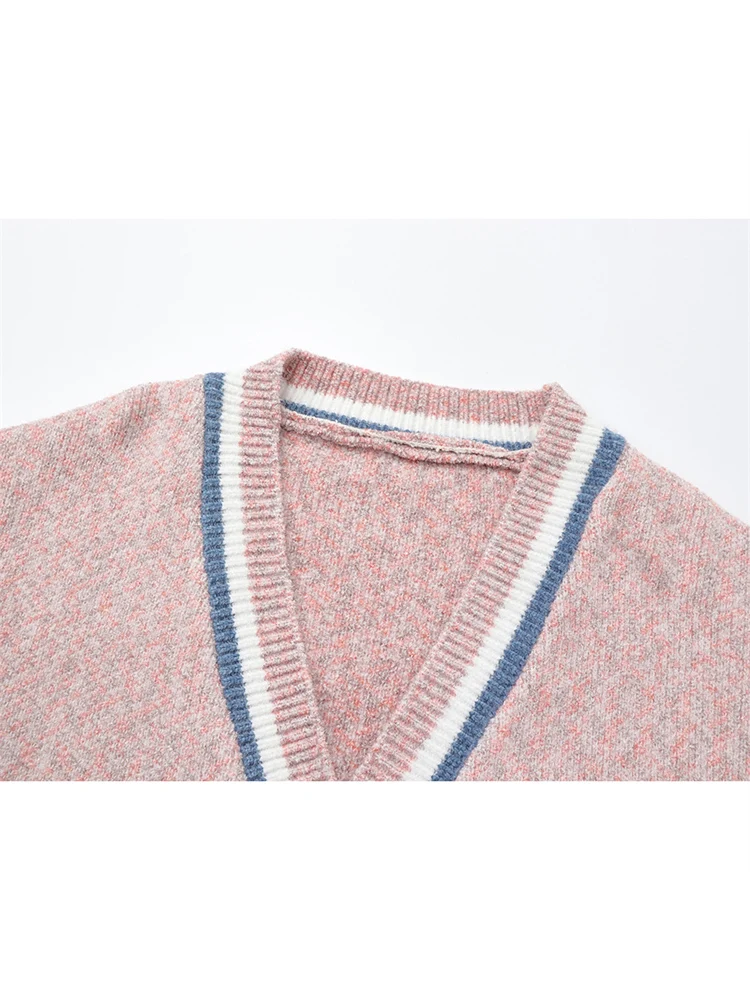 Женский вязаный кардиган с V-образным вырезом и длинным рукавом |