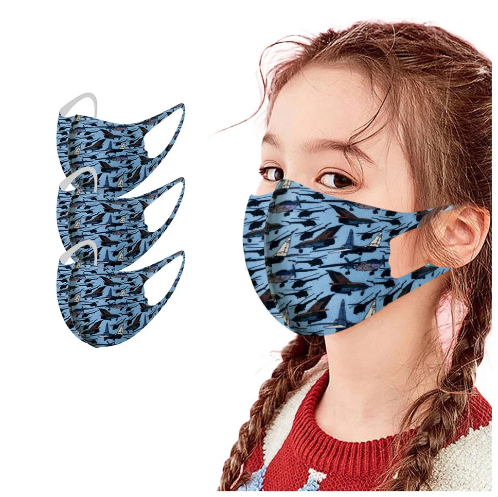 

3pcs Kids Printed Ice Silk Boy Girl Kid Smoke Mask Reusable Children's Mouth Face Mask mascarilla de tela lavable Masque Z0820