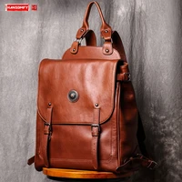 genuine leather mens backpack casual men travel backpacks large capacity computer bag retro leather male school bags tide