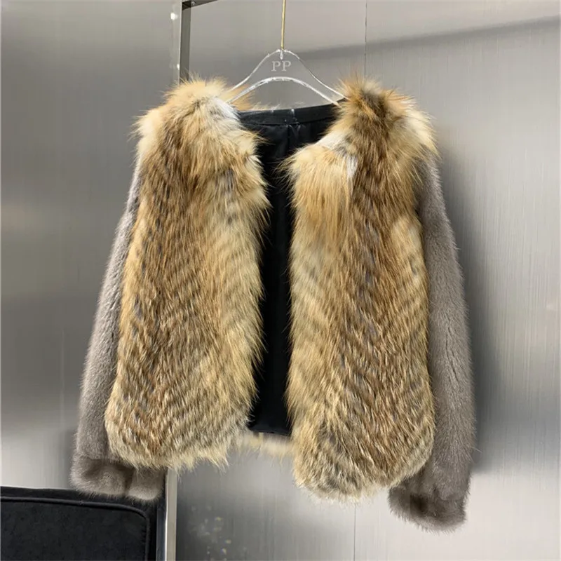 Enlarge Luxury Brand Red Fox Fur Coat Women Real Fur Short Jacket With Mink Fur Sleeve Female Winter Jacket