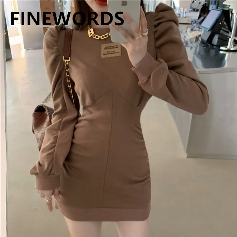 

Женское облегающее платье FINEWORDS, винтажное облегающее платье цвета хаки с длинным рукавом, весна