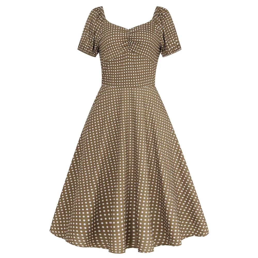 

Женское ТРАПЕЦИЕВИДНОЕ платье в горошек, винтажное платье в стиле ретро с коротким рукавом, синее, кофейное, зеленое, белое, 2022