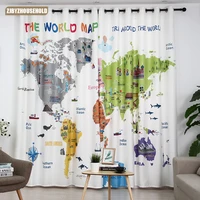 cute cartoon color world map shade curtains for living dining room bedroom