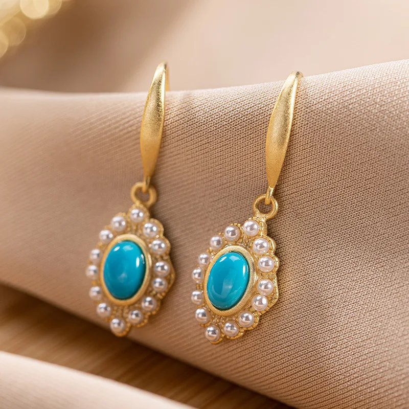 

Серьги-подвески женские из серебра 925 пробы с натуральным камнем, бирюзой и жемчугом