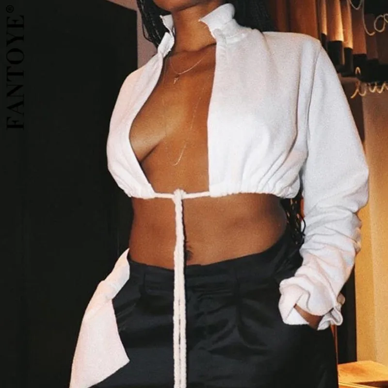 Женский короткий кардиган FANTOYE укороченный топ со шнуровкой длинными рукавами и