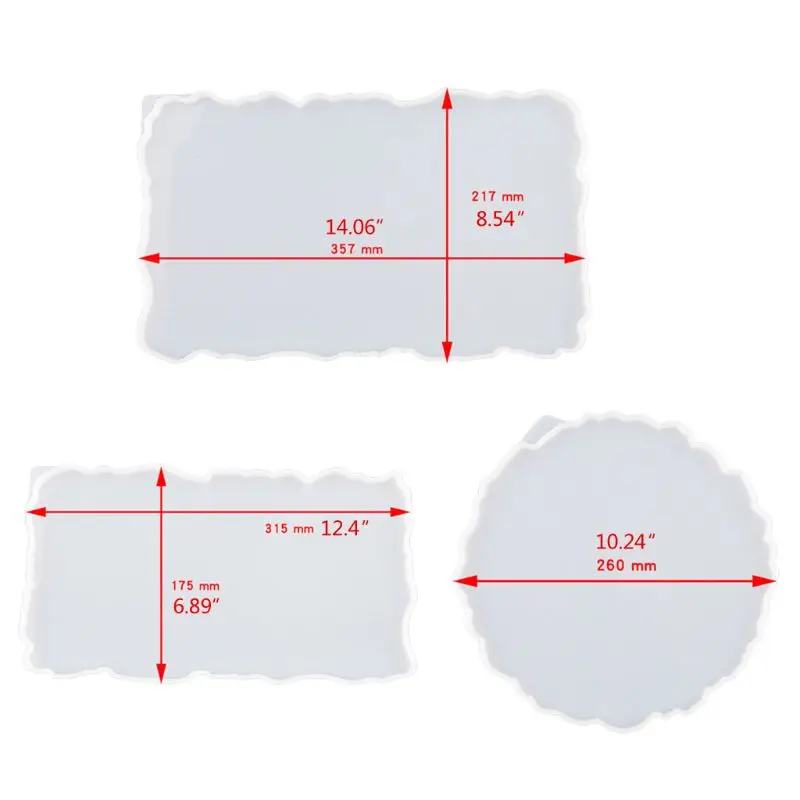 

3Pcs Big Rectangle Round Plate Resin Mold Kit Flexible Silicone Oversized Fruit Disc Tray Resin Mold Clear Art Crafts