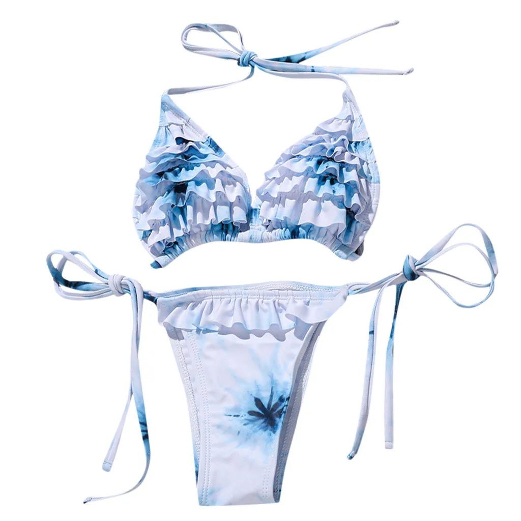 Женский сексуальный раздельный купальник на шнуровке с высоким вырезом комплект