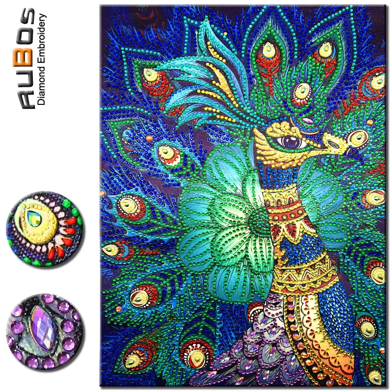 Алмазная 5D Вышивка RUBOS с голубым павлином животные из бисера картина Стразы