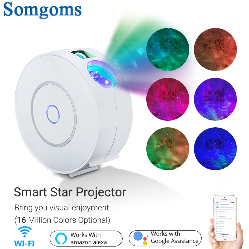 Tuya Smart Star Projector Galaxy Cloud/Moving Ocean Wave Star Sky WiFi Night Light Led APP Wireless Control Alexa Compatible