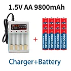 Новая бирка, AA батарея 9800 мАч, перезаряжаемая батарея AA 1,5 В. Перезаряжаемые Новые щелочные барабанные + 1 шт. 4-элементное зарядное устройство
