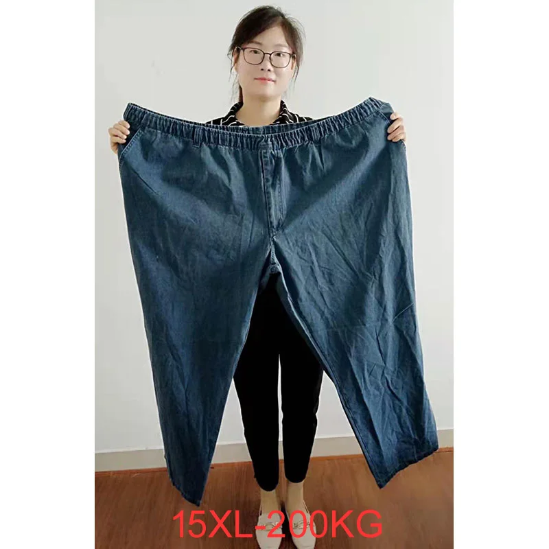 Spring Autumn men jeans plus size 14xl 15xl loose pants elasticity Stretch large casual trouerse 200KG 68 70 80 blue | Мужская одежда