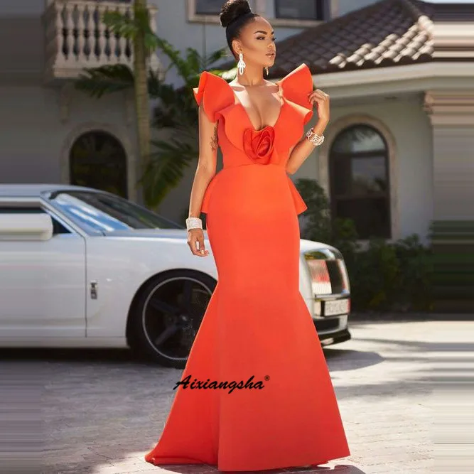 

Simple Satin Evening Dress Cap Sleeve Mermaid Ruffle Special Occasion Party Dress vestido largo Islamic Dubai Evening Gown Prom