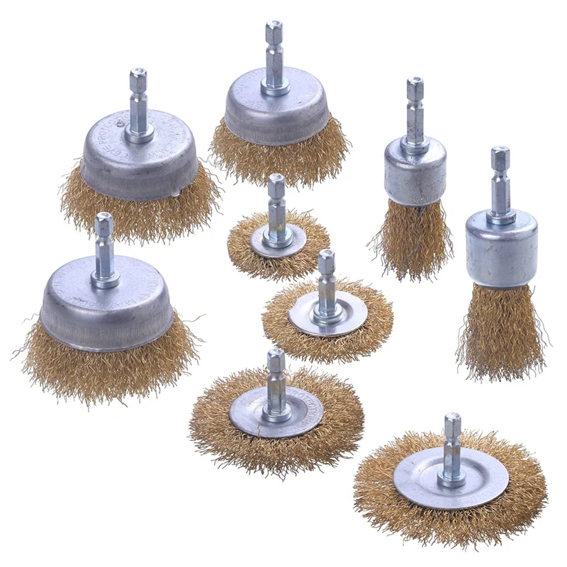 

7 Pack Drill Wire Brush End Brush Set, Wire Brush for Drill 1/4 Inch Hex Shank-Crimped Wire Wheel for Used to Clean Rust