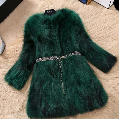 PeacockGreen 101CM LEDEDAZ натуральный мех лисы пальто X-Long тонкая женская зимняя куртка и пальто роскошный природный натуральный мех пальто плюс размер лисий мех жилет - Цвет: PeacockGreen 101CM