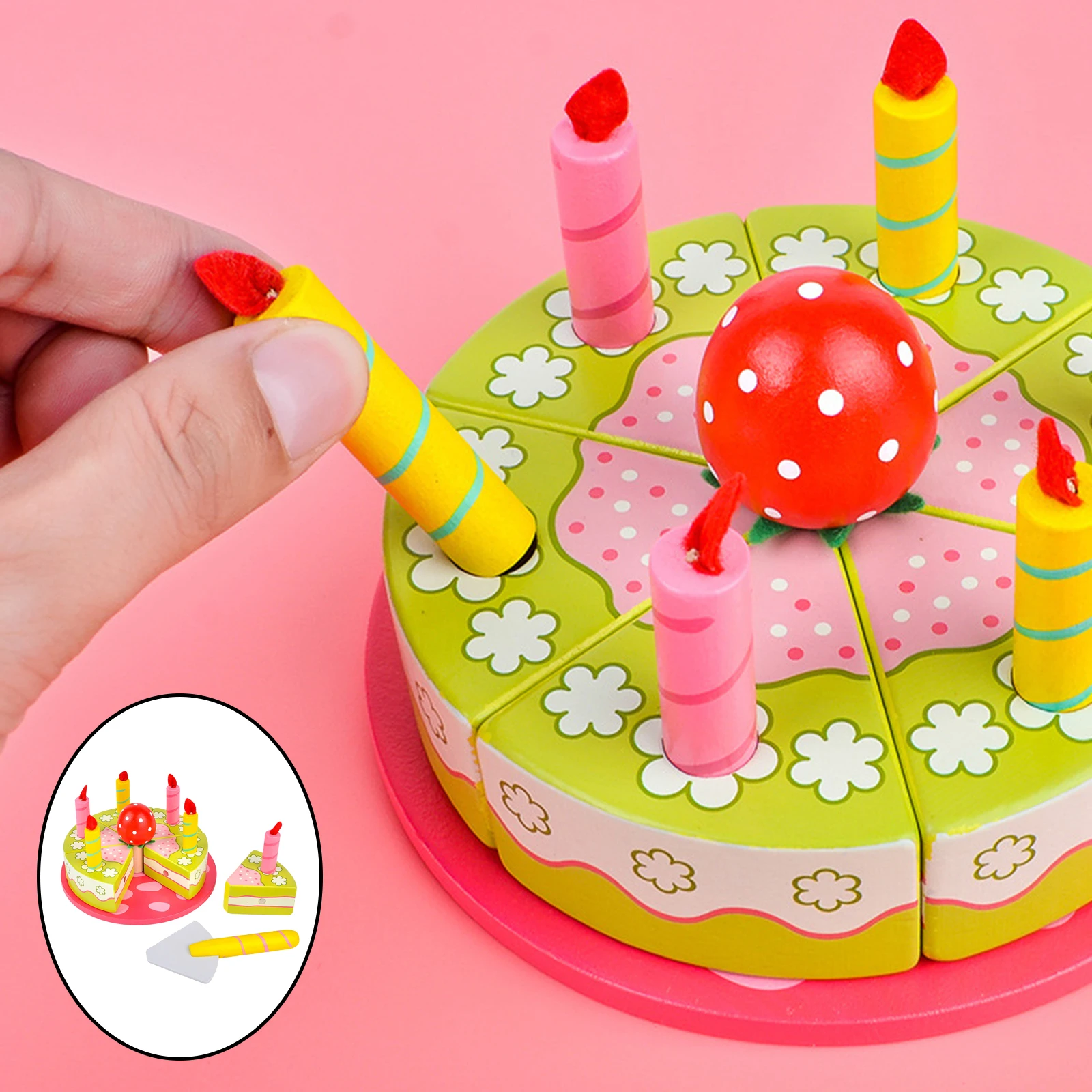

Happy Cut Birthday Cake Pretend Play House Toy Afternoon Tea Dessert Music For Children Educational Birthday Gift