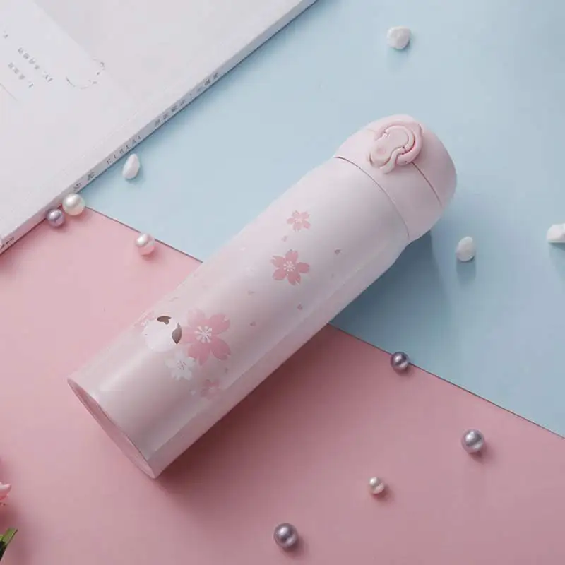 Забавный розовый кот шаблон герметичная Термокружка термос чашка вакуумная