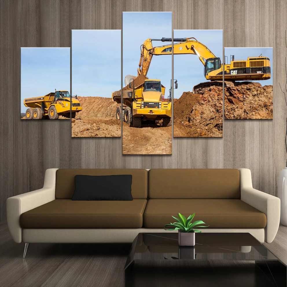 

Home Decor Printed Modern Canvas Living Room Frame HD Pictures 5 Panel HEAVY EQUIPMENT canvas Modular Painting Wall Poster