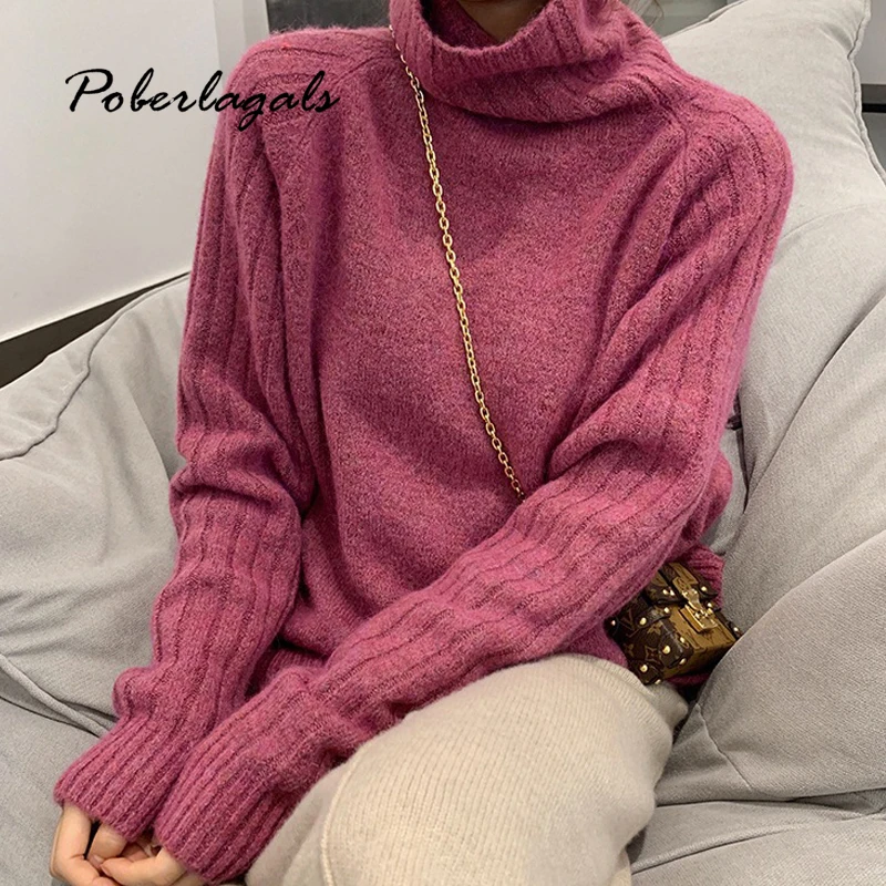 Женский вязаный свитер Свободный Повседневный с высоким воротником пуловер на