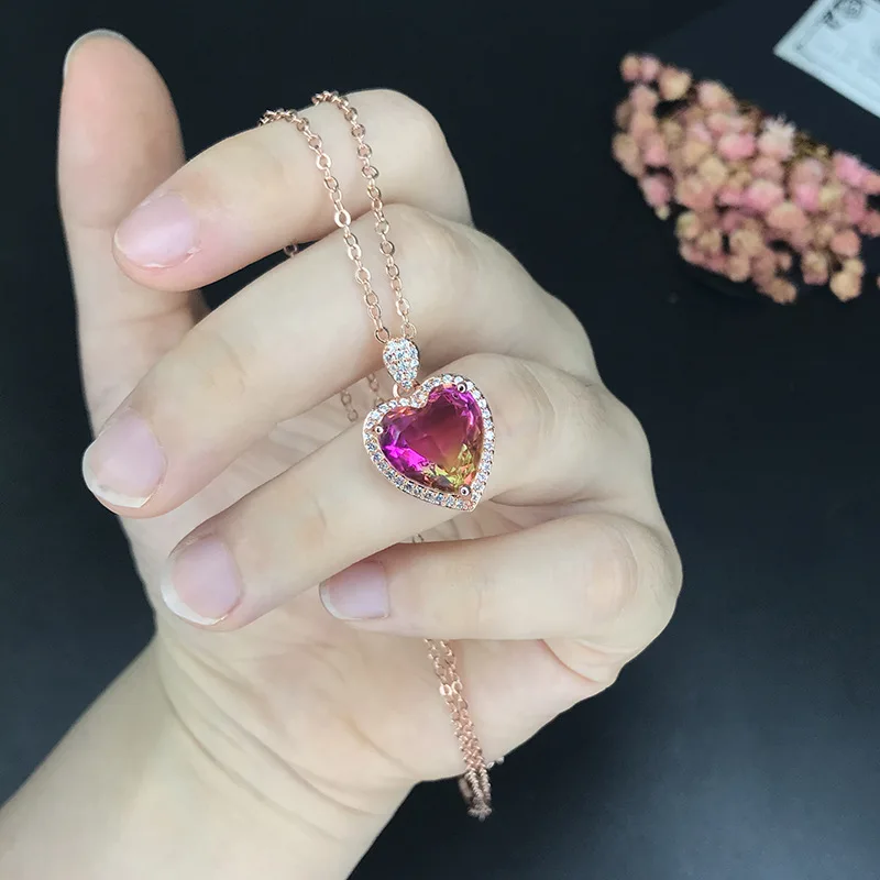 14K розовое золото цвет ожерелье Rubellite драгоценный камень кулон для женщин Colgante Plata