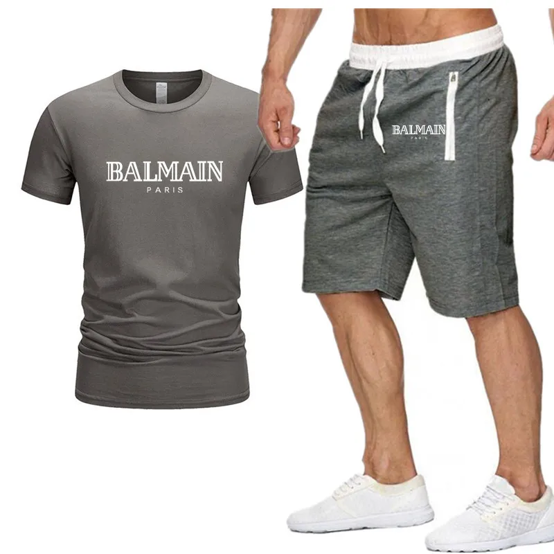 

BALMAIN-Men's T-shirt and Shorts Sets Casual Two Piece Tracksuit Fitness T-shirt Hot Sale Summer 2021
