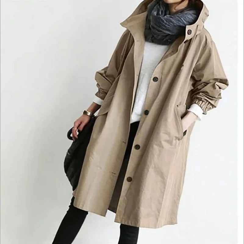 

Autumn Women Windbreaker Casual Jacket Long Hooded Single Button Women Clothing 2020 New Office Ladies Jacket Coats Streetwear