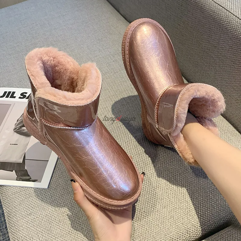 

Women Ankle Boots 2021 New Pink Thick Plush Snow Boots Women Shoes Warm Plush Fur Winter Boots Outdoor Comfortable Botas Mujer