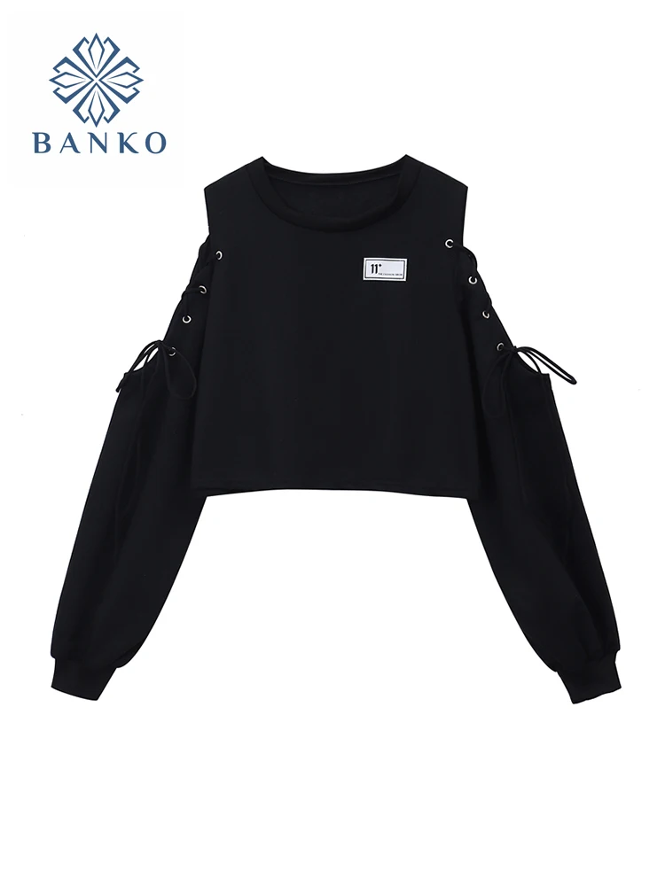 

Korean Fashion Y2K Harajuku Strapless Blouse Women Loose Casual Hoodie Long Sleeve O-Neck Crop Top Girl Pullovers Streetwear New