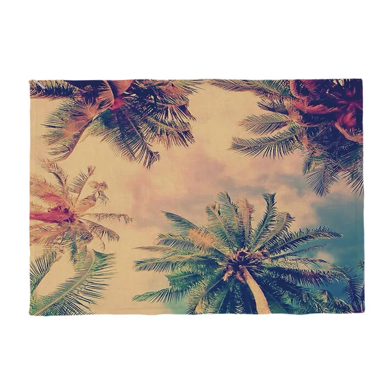 Customized Luxury Placemat Color Coconut Tree Clouds Scenery Tablecloth Home Decoration Polyester Linen 42 * 32Cm Table Cover | Дом и сад