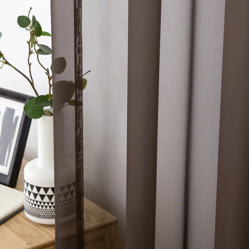 Coffee Sheer Curtains For Living Room Window Tulle Bedroom Modern Solid Yarn Voile Drapes Kitchen Screening Treatment | Дом и сад